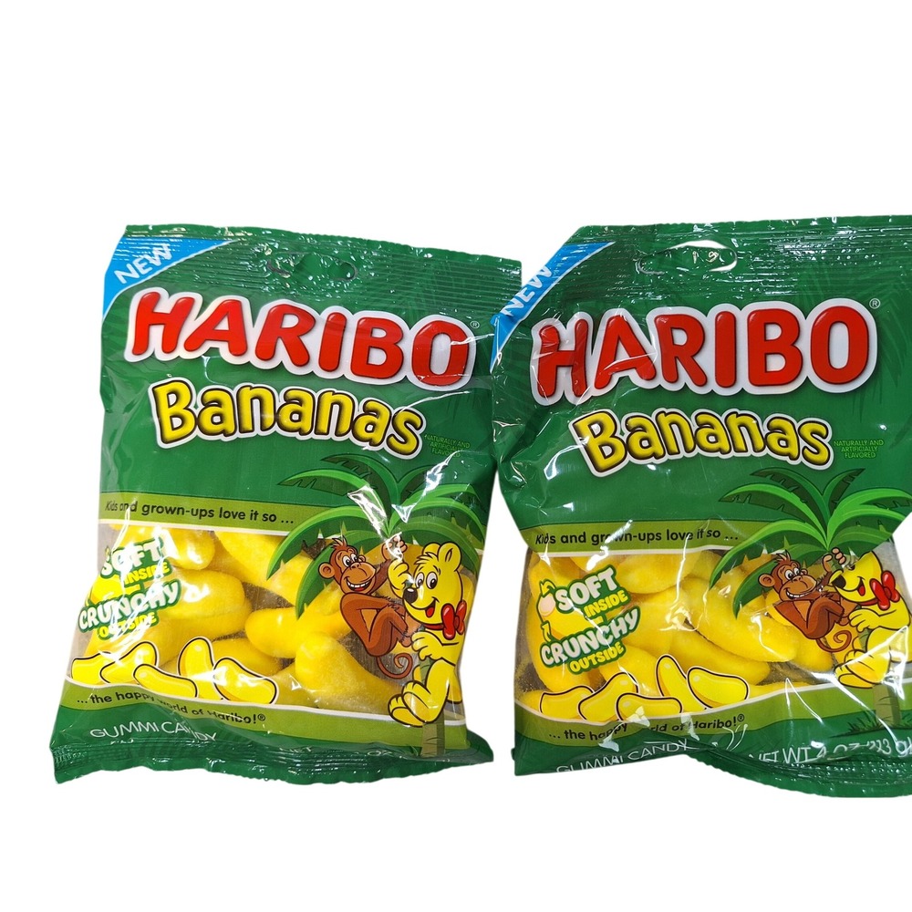 Haribo Bananas Gummi Candy 4oz Bags Lot of 2 Soft Crunchy Banana Flavor NEW